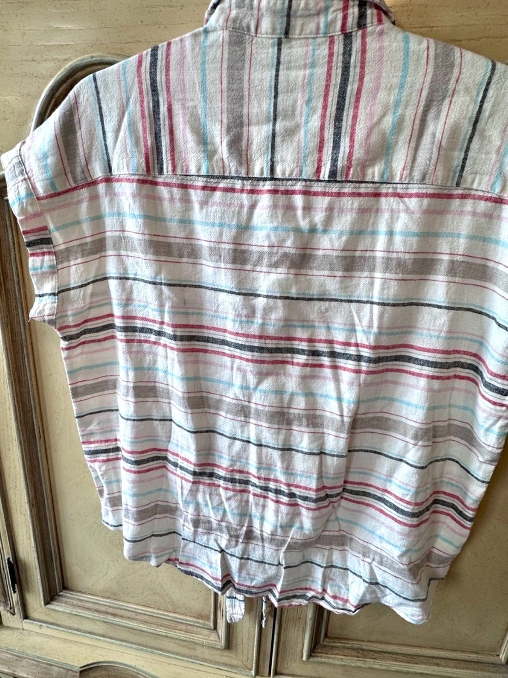 Weatherproof Women's White Striped Button-Front Tie Hem Shirt - Pink, Blue, Gray - Picture 5 of 6